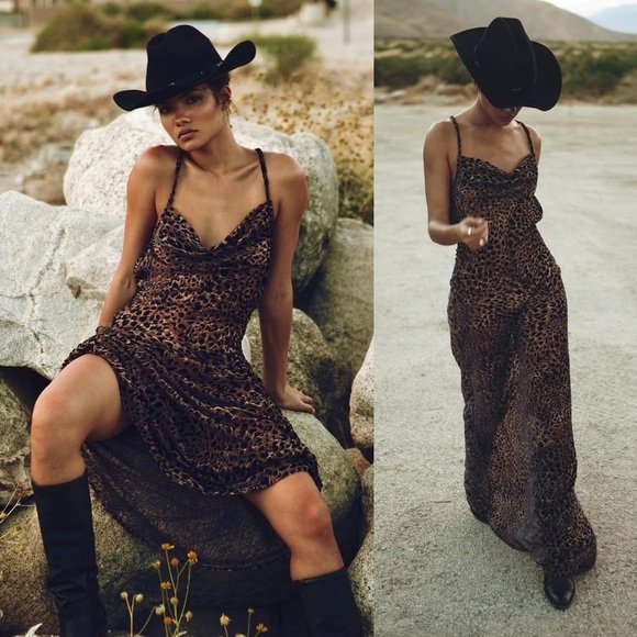 Rat & Boa Jasmine Leopard Print Cowl Neck Semi Sheer Velvet Maxi Dress - Picture 2 of 13